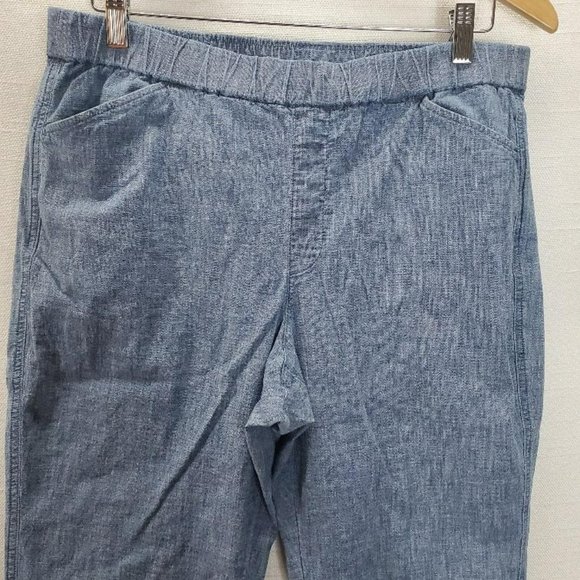 Lands End Pull On Ankle Pants Womens 12 Mid Rise Elastic Waist Chambray Pockets - Picture 4 of 11